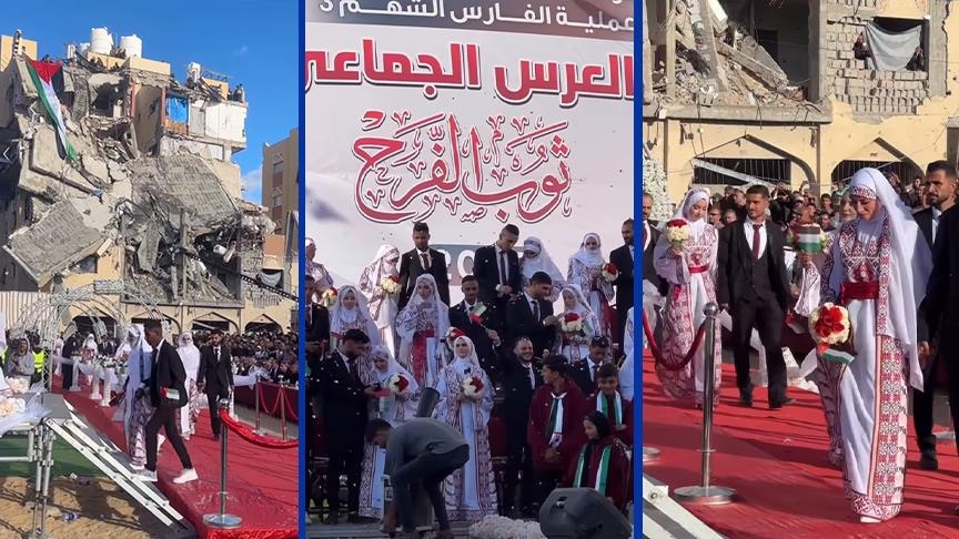 زفاف جماعي لـ54 زوجا في غزة وسط فرحة من الألم